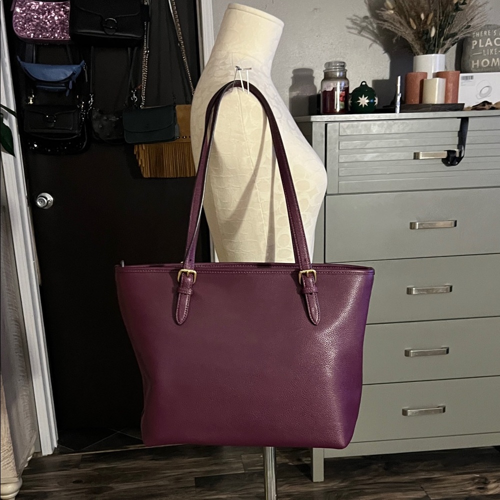 Coach Deep Purple Leather Tote - Picture 2 of 5
